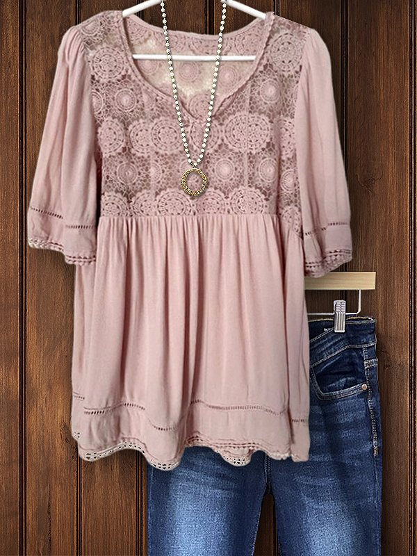 Women's top | Gentle Retro Lace Patchwork Top |Website-shopcharmingrose