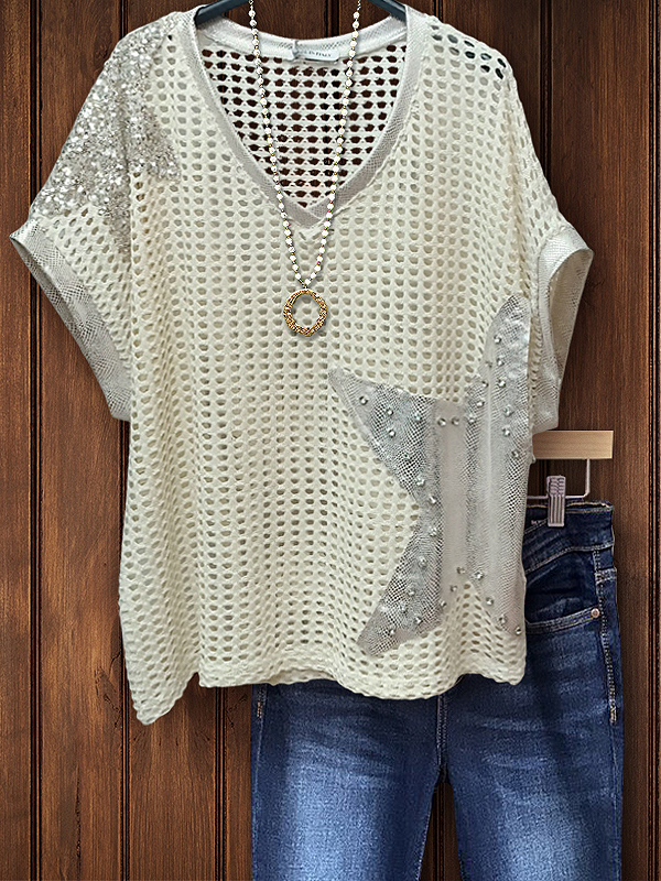 Women's top | Casual Holiday Mesh Shiny Star Top |Website-shopcharmingrose