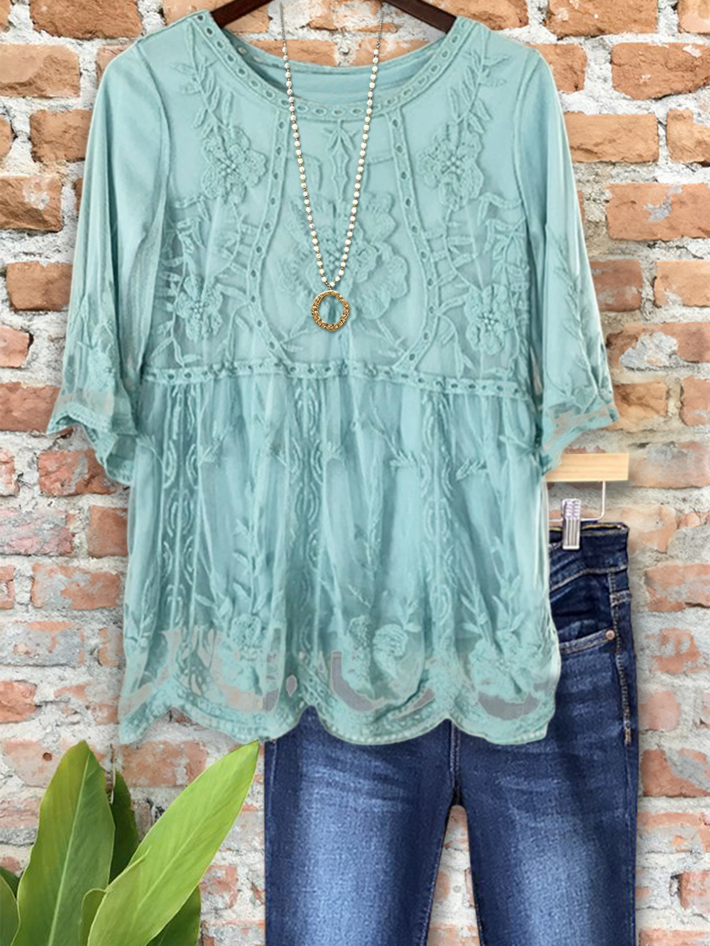 Elegant Flowing Jacquard Short-Sleeved Top