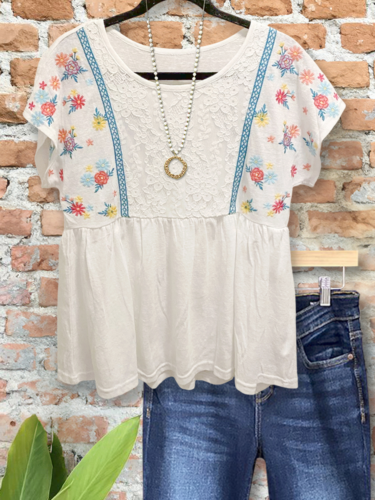 Women's top | Casual Pastoral Floral Lace Patchwork Top |Website-shopcharmingrose