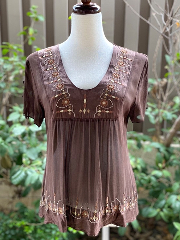 Women's top | Vintage Elegant Chiffon Embroidered Floral Top |Website-shopcharmingrose