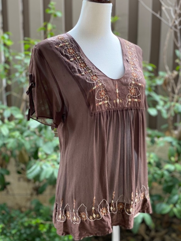 Vintage Elegant Chiffon Embroidered Floral Top