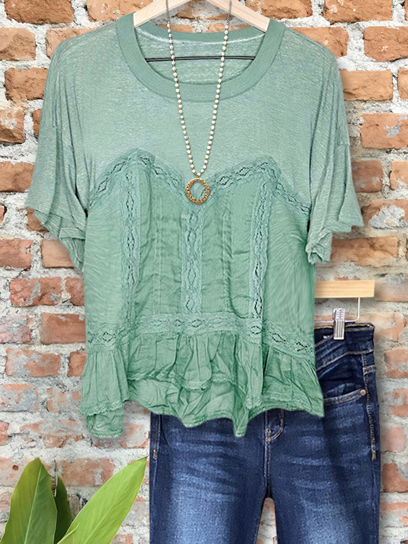 Women's top | Vintage Lace Ruffle Hem Top |Website-shopcharmingrose