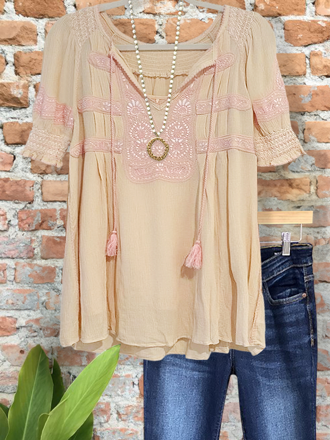 Elegant Vintage Lace Smocked Top