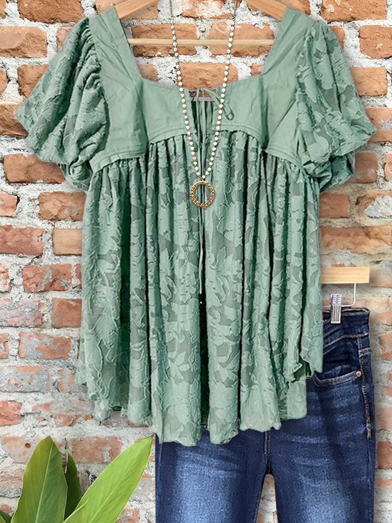 Women's top | Elegant Textured Floral Puff Sleeve Top |Website-shopcharmingrose