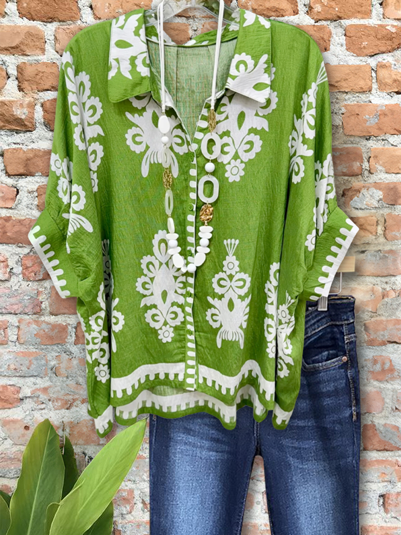Women's top | Vintage Resort Print Batwing Sleeve Shirt |Website-shopcharmingrose