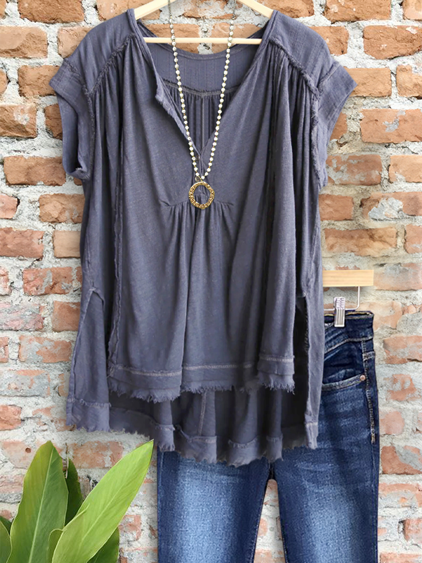 Women's top | Vintage Soft Pleated V Neck Top |Website-shopcharmingrose