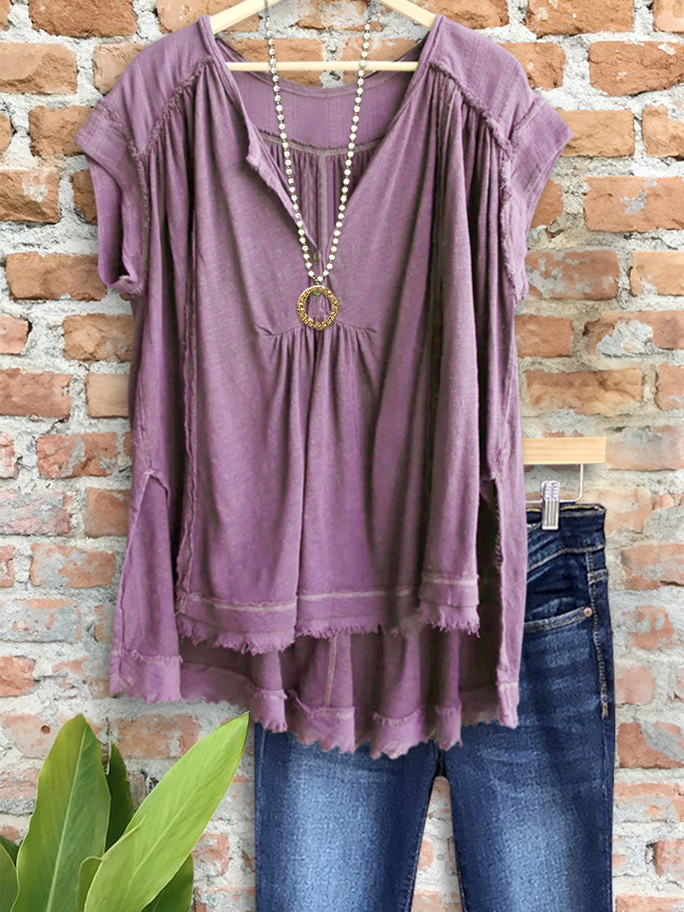 Vintage Soft Pleated V Neck Top