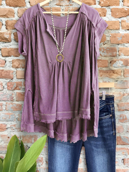 Vintage Soft Pleated V Neck Top