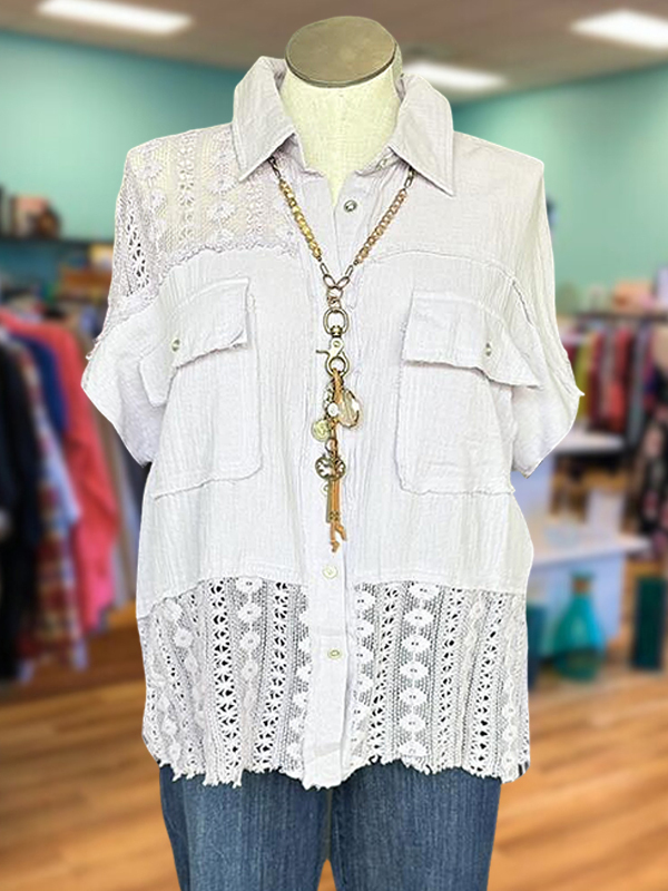 Women's top | Casual Hollow Lace Patchwork Shirt |Website-shopcharmingrose