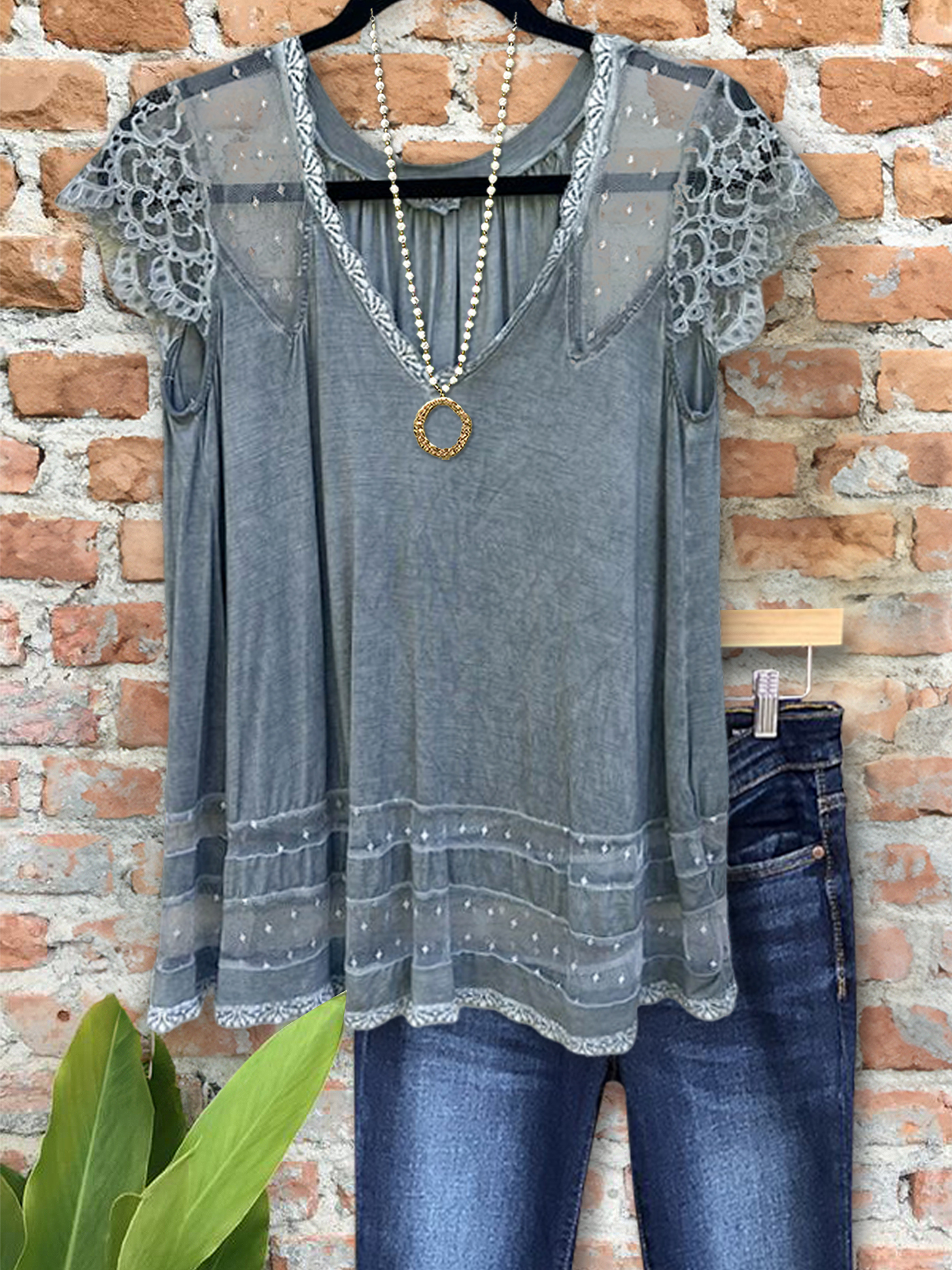Women's top | Vintage Lace Patchwork Short Sleeve Top |Website-shopcharmingrose