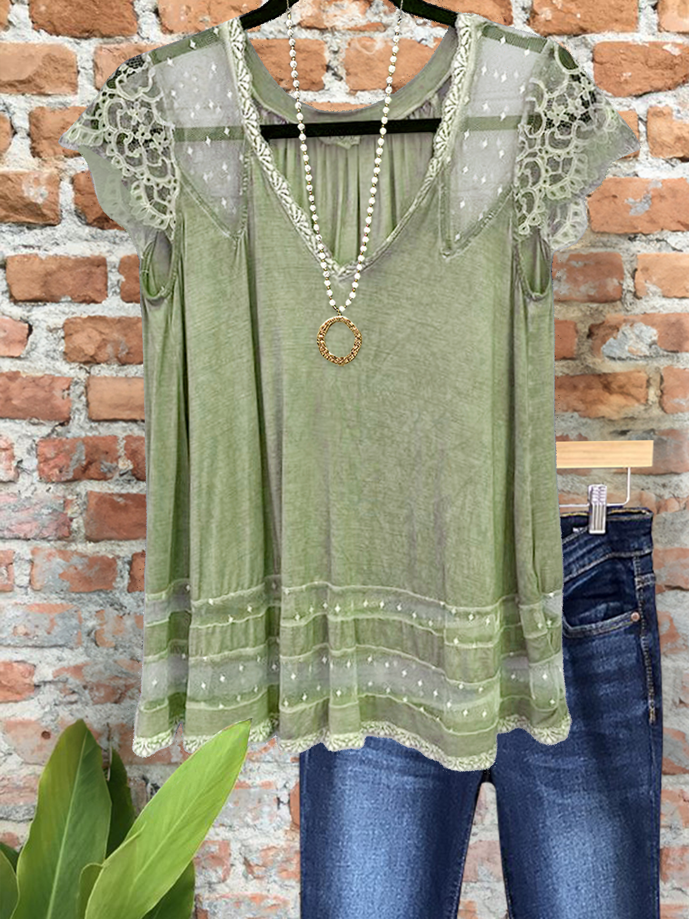 Vintage Lace Patchwork Short Sleeve Top