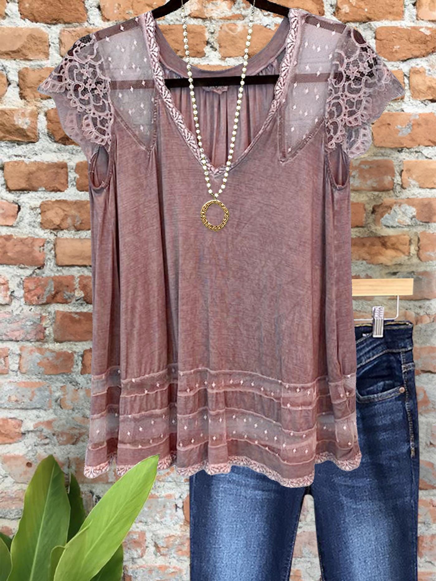Vintage Lace Patchwork Short Sleeve Top