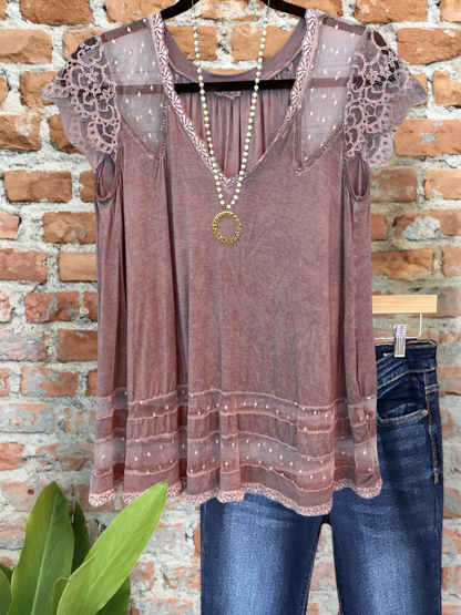 Vintage Lace Patchwork Short Sleeve Top