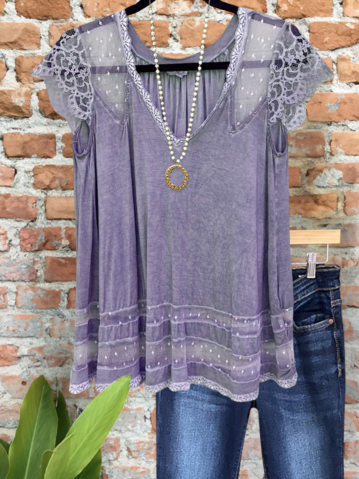 Vintage Lace Patchwork Short Sleeve Top