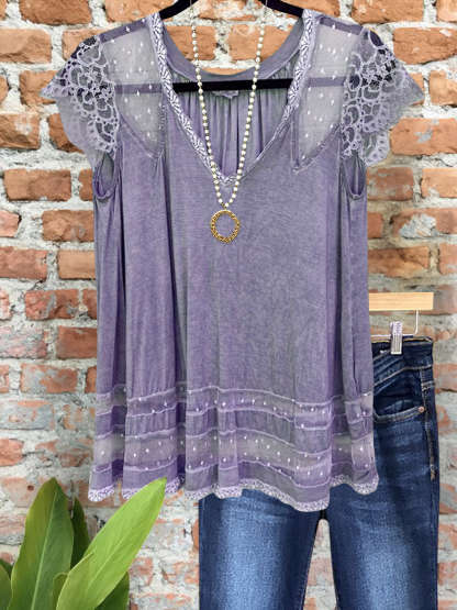 Vintage Lace Patchwork Short Sleeve Top