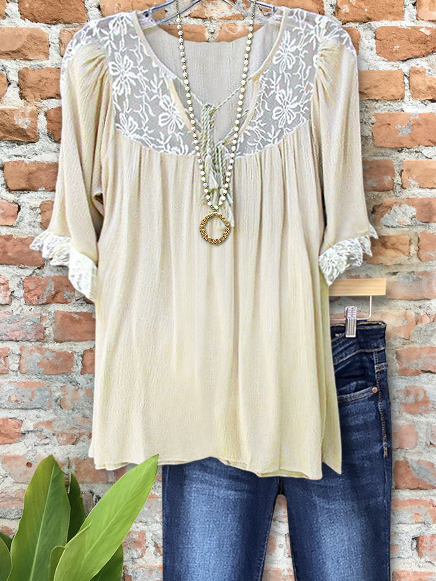 Women's top | Elegant Textured Lace Patchwork Top |Website-shopcharmingrose