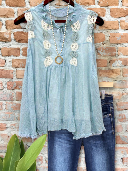 Gentle Holiday Cotton Linen Lace Top