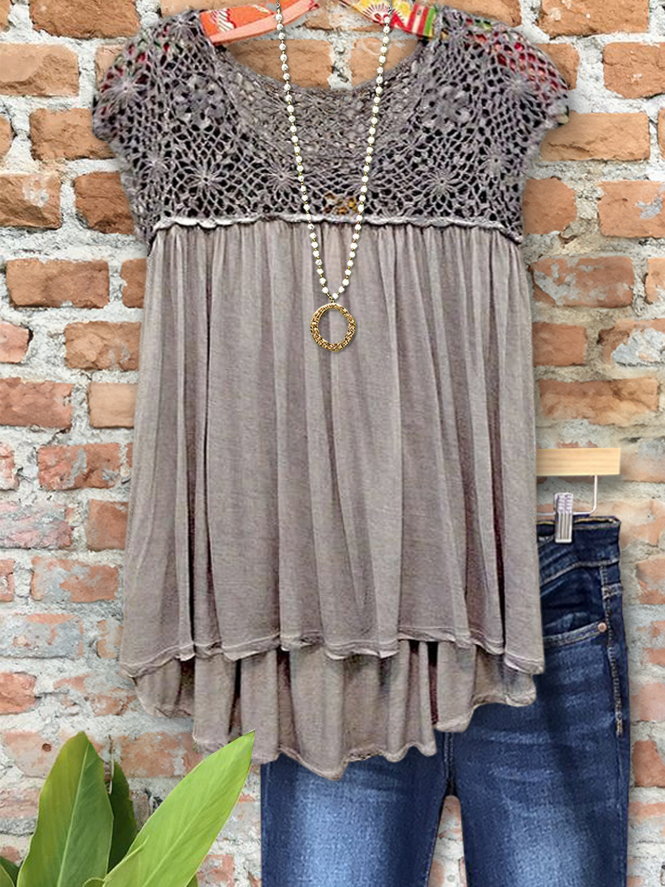 Women's top | Casual Hollow Jacquard Patchwork Top |Website-shopcharmingrose