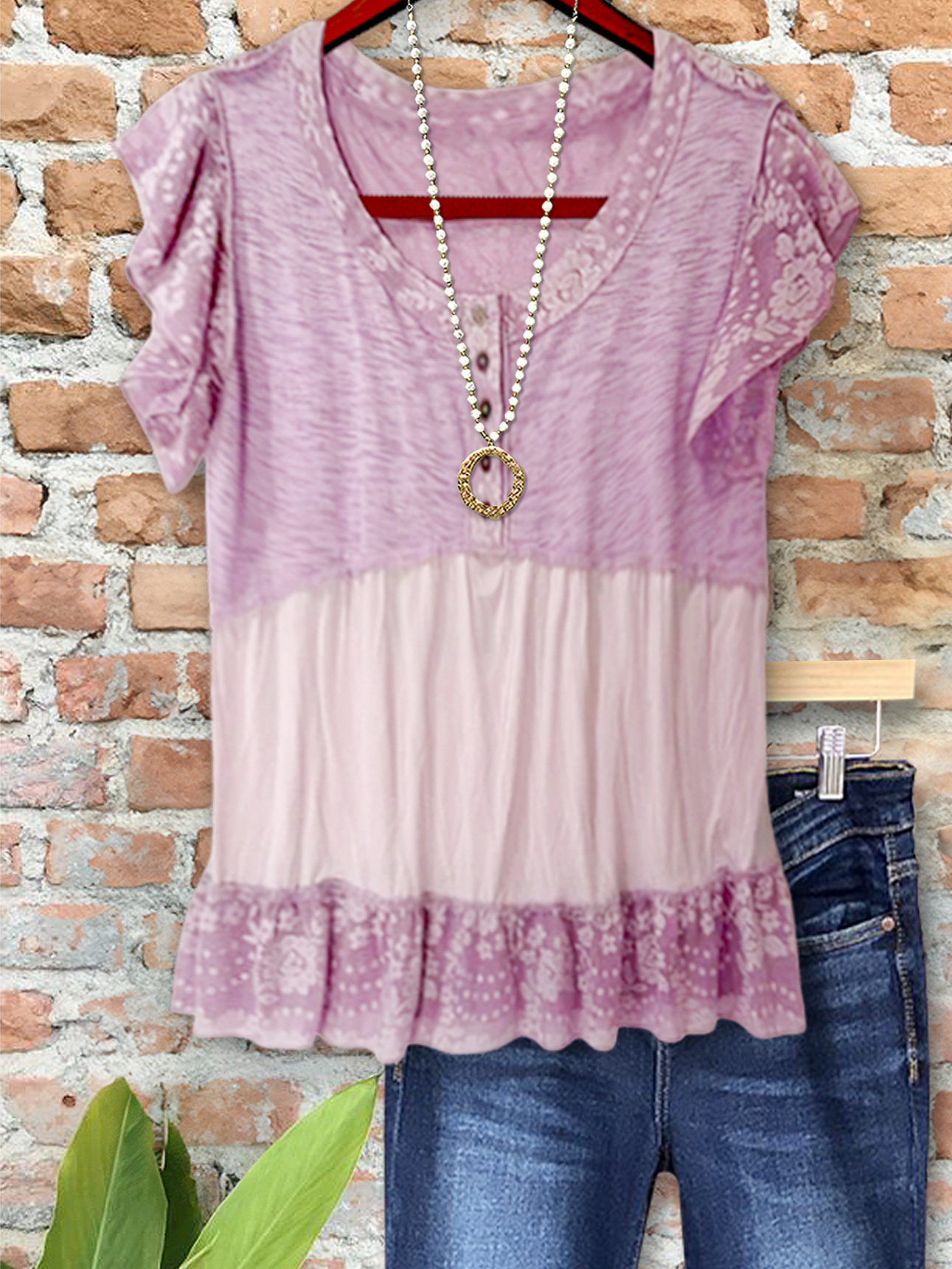 Pastoral Floral Patchwork Ruffle Sleeve Top