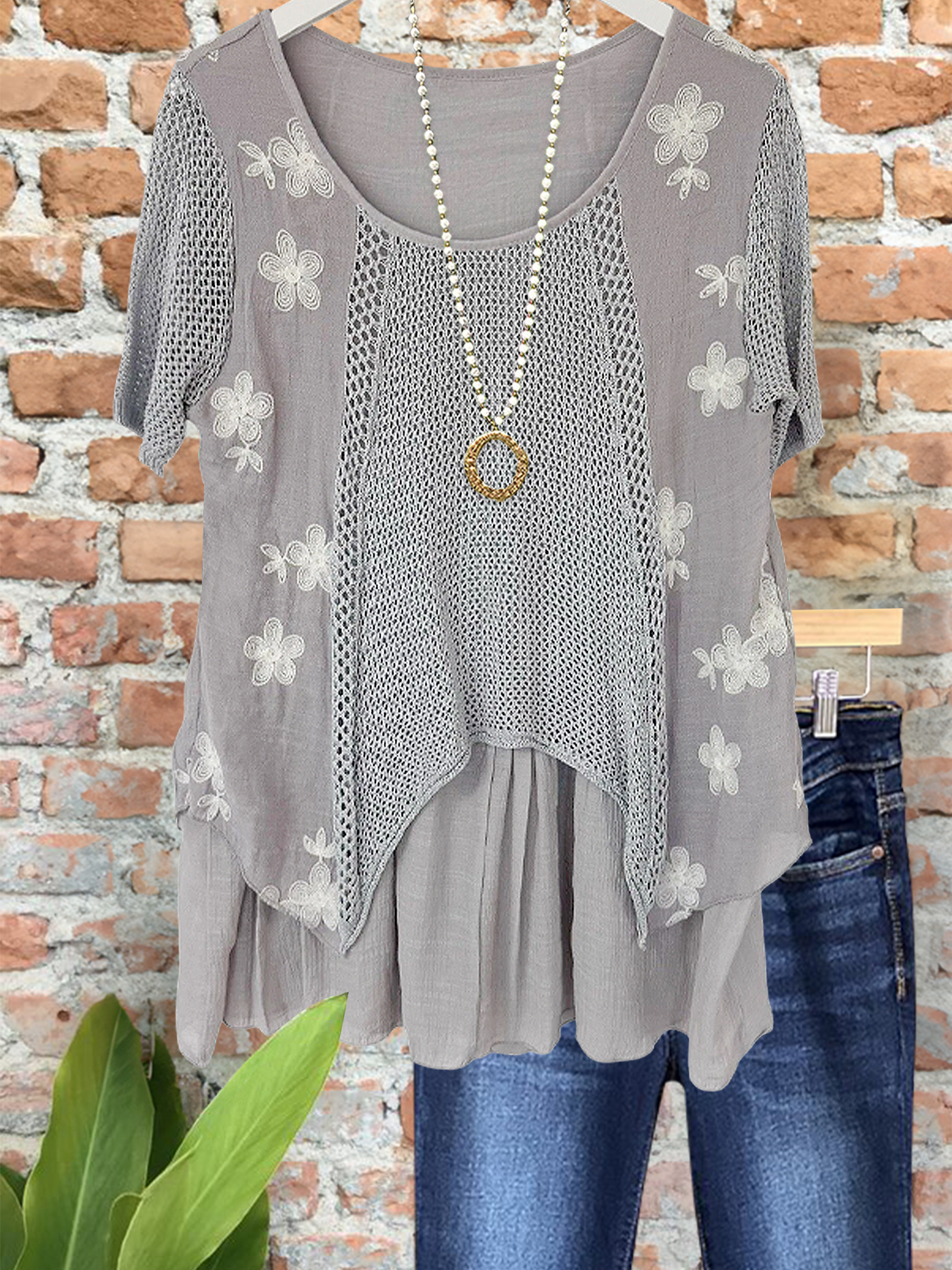 Women's top | Vintage Hollow Floral Patchwork Top |Website-shopcharmingrose