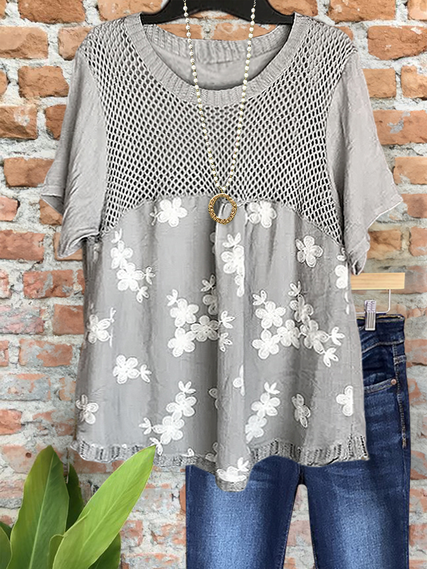 Casual Holiday Floral Mesh Top