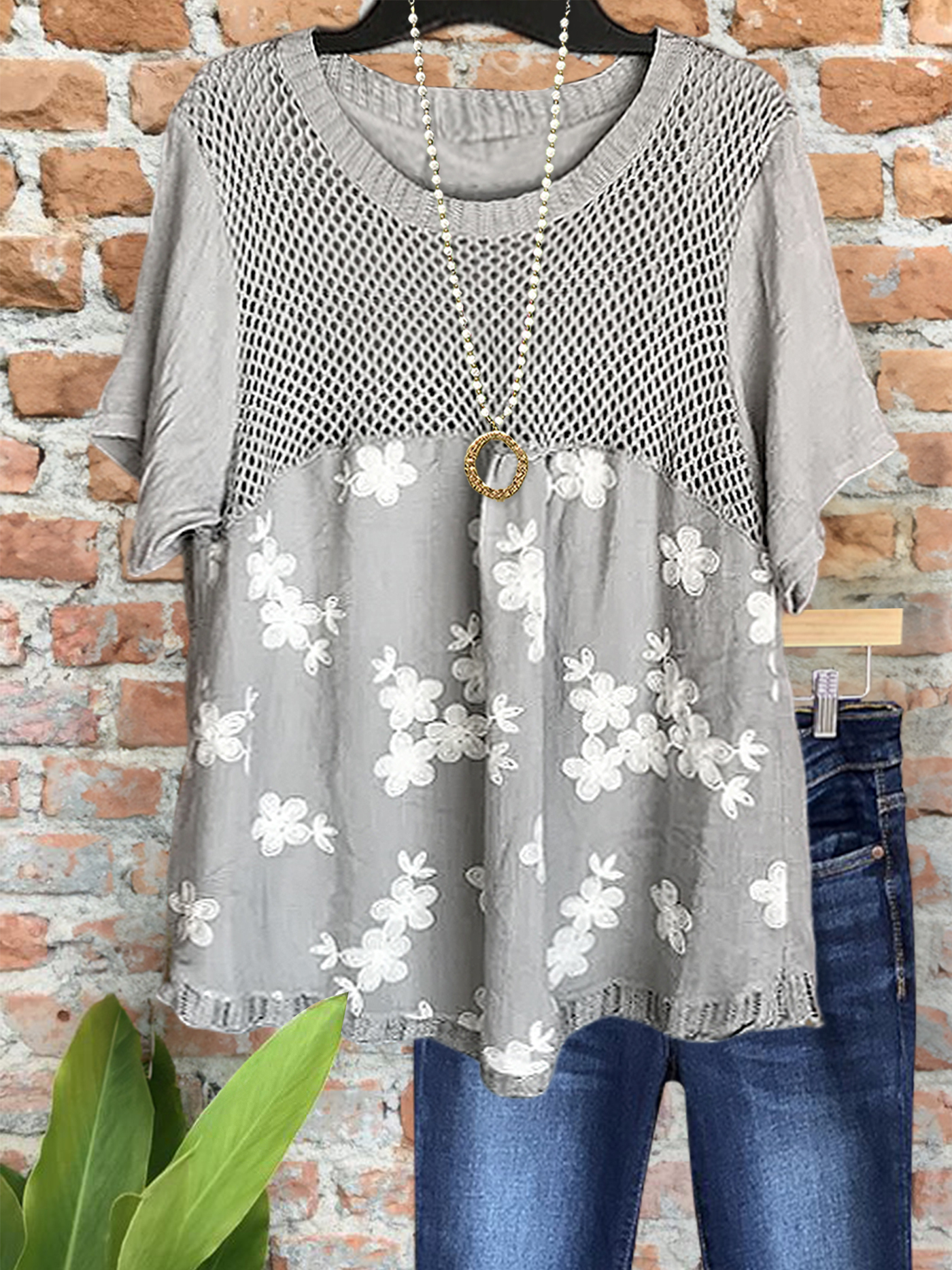 Casual Holiday Floral Mesh Top