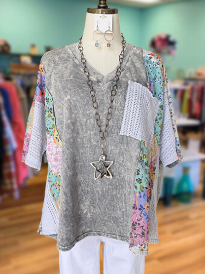 Casual Retro Hollow Floral Patchwork Top