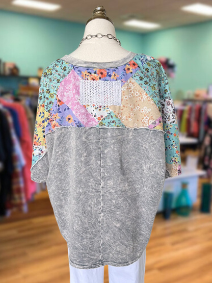 Casual Retro Hollow Floral Patchwork Top