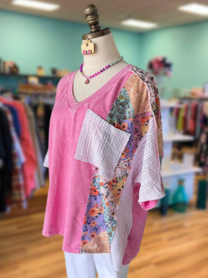 Casual Retro Hollow Floral Patchwork Top