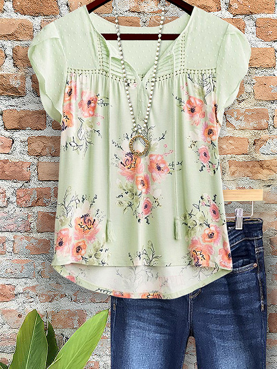Romantic Textured Floral Bud Sleeve Top