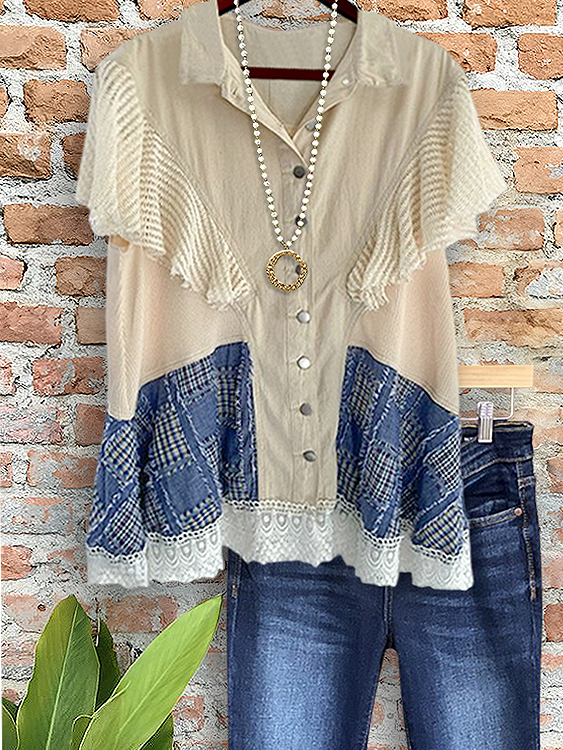Women's top | Casual Vintage Lace Patchwork Shirt |Website-shopcharmingrose