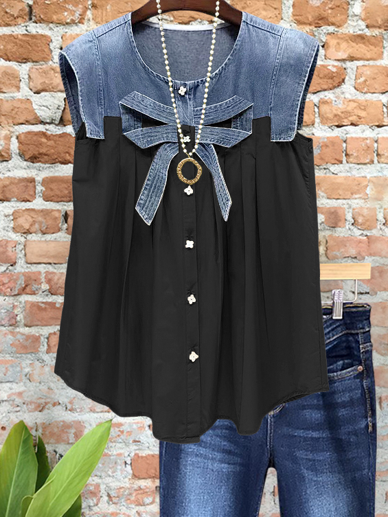 Vintage Chic Denim Patchwork Shirt