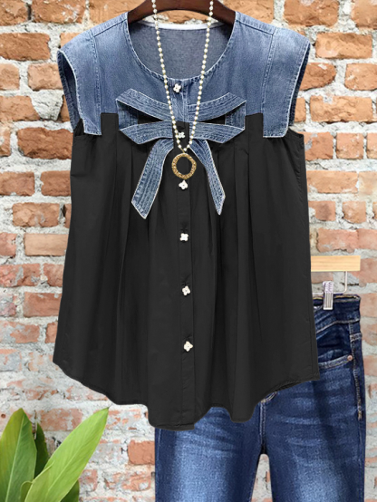 Vintage Chic Denim Patchwork Shirt