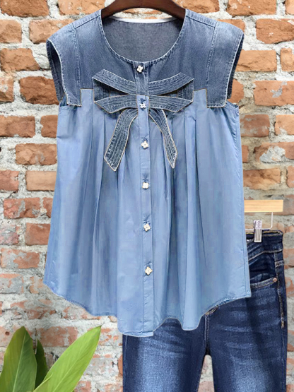 Vintage Chic Denim Patchwork Shirt