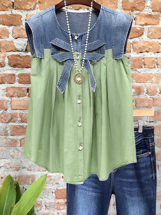 Vintage Chic Denim Patchwork Shirt