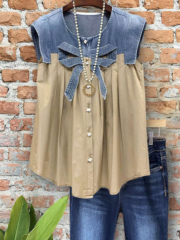 Vintage Chic Denim Patchwork Shirt