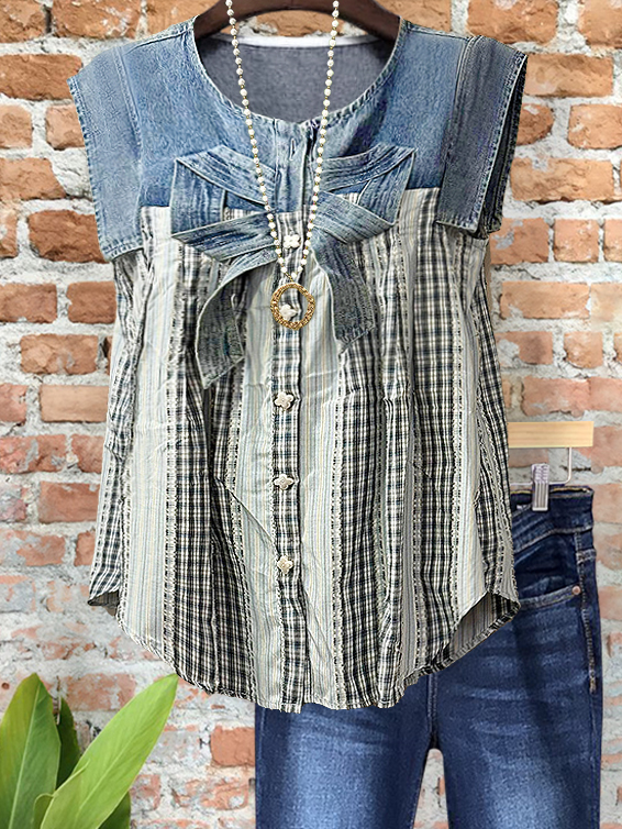 Vintage Chic Denim Patchwork Shirt