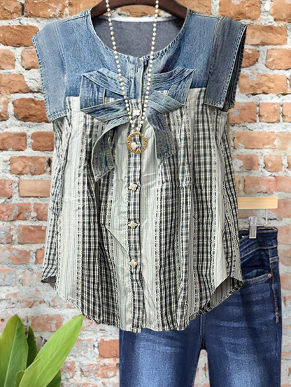 Vintage Chic Denim Patchwork Shirt