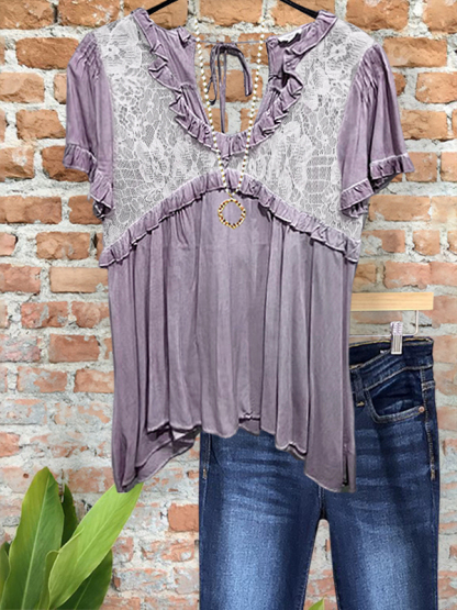 Vintage Cozy Lace Ruffle Sleeve Top
