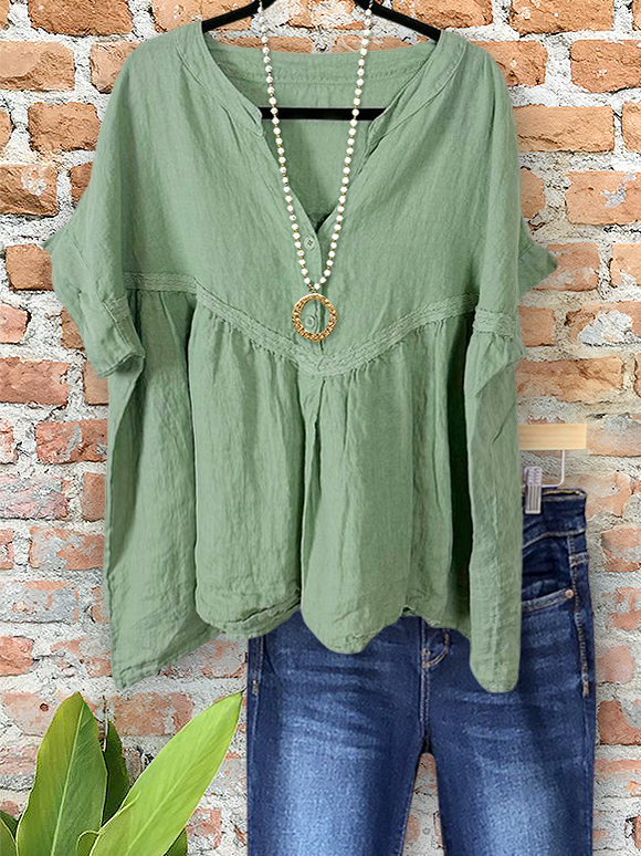 Women's top | Casual Loose Cotton Linen Webbing Top |Website-shopcharmingrose