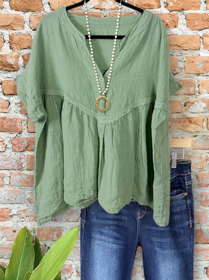 Casual Loose Cotton Linen Webbing Top