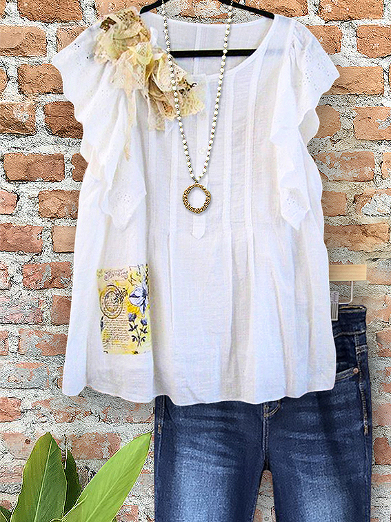 Women's top | Retro 3D Lace Ruffle Sleeve Top |Website-shopcharmingrose