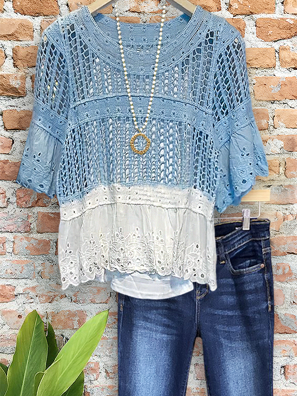 Casual Resort Jacquard Mesh Top
