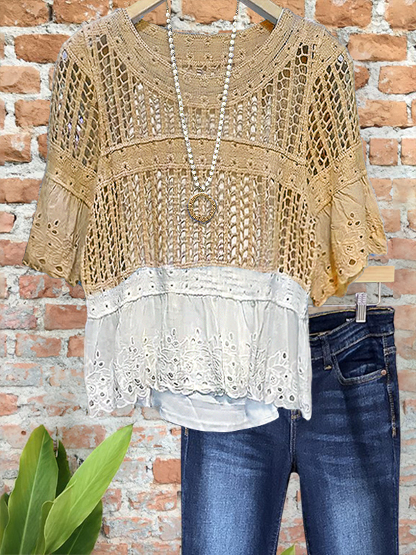 Casual Resort Jacquard Mesh Top