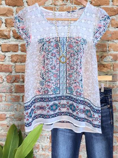 Pastoral Floral Lace Patchwork Top