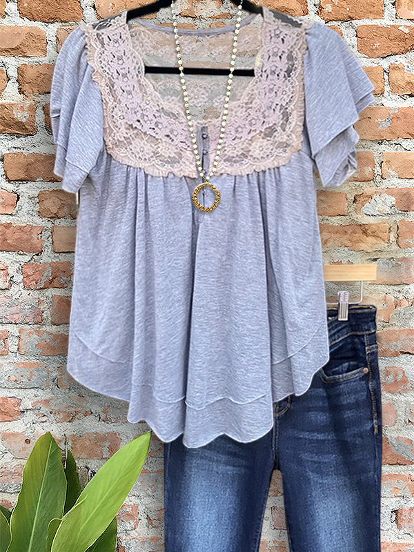 Casual Elegant Lace Patchwork Top