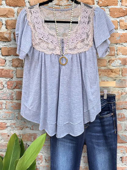 Casual Elegant Lace Patchwork Top