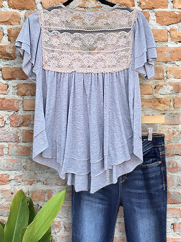 Casual Elegant Lace Patchwork Top