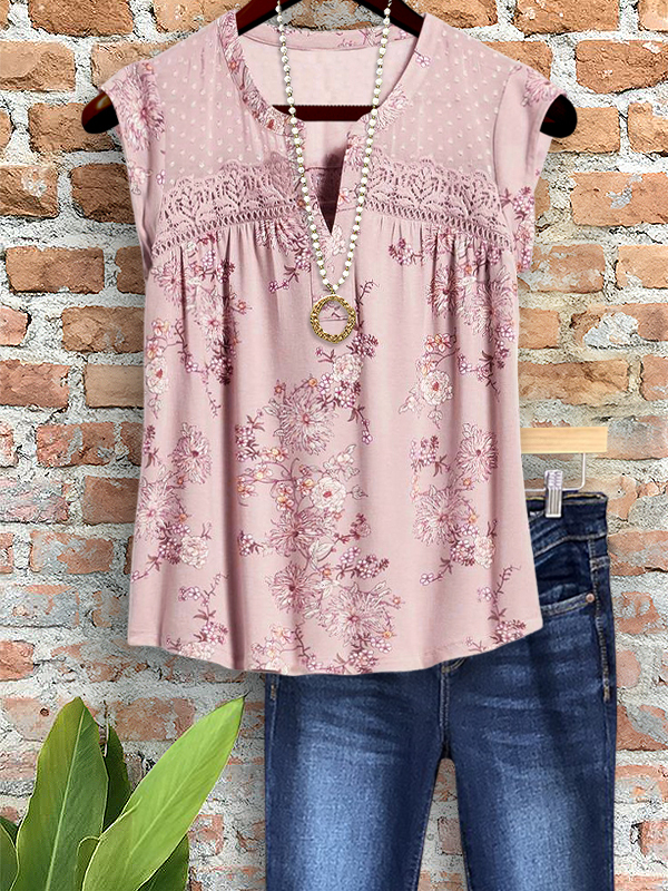 Casual Floral Lace Patchwork Top